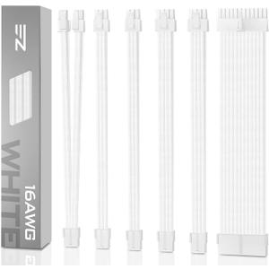 EZDIY-FAB PSU Cable Extension Kit - Sleeved Cable- Custom Power Supply Extension, 16 AWG, 24/8/6/4-PIN with White Combs