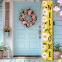 Spring Summer Welcome for Front Porch Standing, Daisy Wooden Porch Sign for Front Door Decorations, Rustic Farmhouse Hanging Wall Sign for Spring Home Decor, 47.2"H