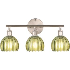 Shenmoyl Bathroom Light Fixtures, 3-Light Vanity Wall Light Over Mirror with Green Tulip Glass Shade for Bedroom Living Room (Bulb Not Included), Satin Nickel (Hardwired)