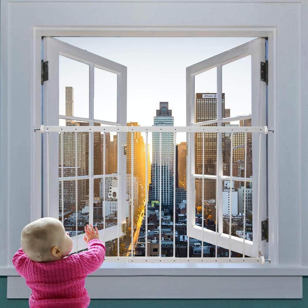 Fairy Baby Window Guards for Children, Adjustable 32.7"-36.2" Wide Child Safety Window Guard Bars Prevents Accidental Falls, Home Security Childproof Interior Bar Guard for Windows (White, 1 Panel)