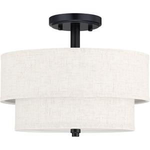 Leading Lighting 12 Inch Double Drum Linen Fabric Shade Black Semi Flush Mount Close to 3 Light Ceiling Light Fixture for Bedroom,Living Room,Dining Room Hallway