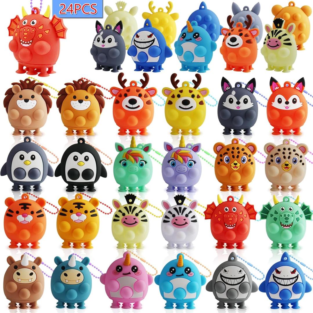 24pcs Valentines Day Animal Pop Fidget Toys with Suction,Valentines Day Gifts Silicone Stress Relief Toys for Calming, Fidgets for Adult, Travel & Bath Toys, Squeeze Toys, Party Favors