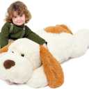 MorisMos Giant Dog Stuffed Animals, 31inch Large Dog Plush Big Puppy Pillow Toy for Kids, Girls, Boys, White (White and Brown)
