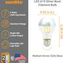 Sunlite 80509 LED A19 Clear Filament Style Light Bulb, 6 Watts (40 Watt Equivalent), 600 Lumens, 120 Volts, Dimmable, Medium E26 Base, UL Listed, Silver Bowl, 2700K Soft White, 1 Pack