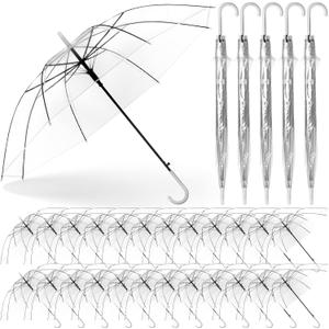 Reginary 30 Pieces Wedding Umbrellas Bulk Auto Open Stick Umbrellas with White European J Hook Handle Windproof Large Canopy Umbrella for Outdoor Wedding Bride Groom Photography Golf