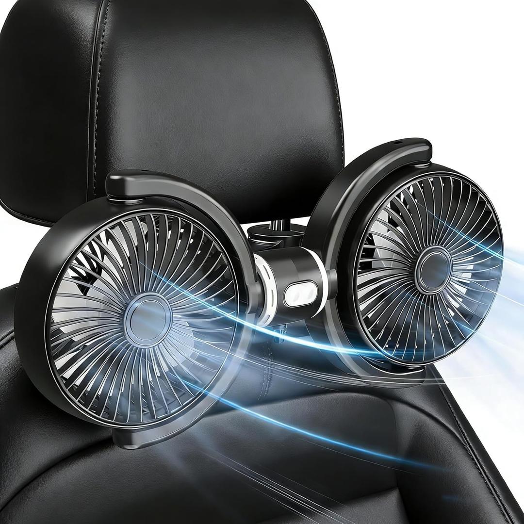 USB Car Fans for Backseat for Kids, Quiet 3 Speed Independently Controlled, 360 Rotate Dual Head Car Seat Fan with Strong Wind to Promote Air Circulation, for SUV, Sedan & Truck