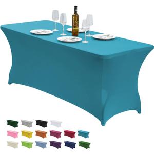 CWK 6FT Waterproof Stretch Spandex Table Cover for Rectangular Tables - Elastic Fitted Tablecloth for Folding Tables,Wrinkle Resistant Table Cloth for Parties, Weddings, Banquets & Events (Teal)