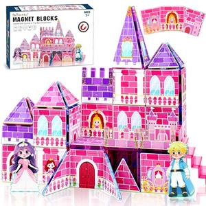 Magnetic Tiles for Girls - Princess Magnetic Blocks Building Toys for Kids Ages 3-5 4-8 Toddler STEM Educational Learning Sensory Toys for 3 4 5 6 7 8 9+ Year Old Boys Girls Valentine Birthday Gifts