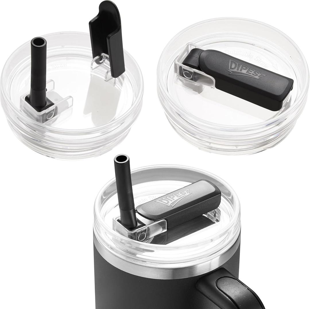2Pack 40oz Tumbler Lid Replacement suit for Stanley Quencher cup, Flip Straw Spill Proof Leak Resistant Straw Cover, Dishwasher Safe Stanley Cup Accessories (2 Black)