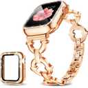 Mesime Compatible with Apple Watch Band 38mm 40mm 41mm 42mm 44mm 45mm 46mm, Women Bling Jewelry Bands with Tempered Glass Screen Protector Case, Shiny Strap for iWatch Series 11/10/9/8/7/6/5/4/3/2/1/SE