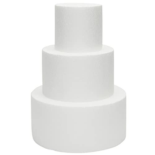 Bright Creations Fake Cake Dummy Set - 10.8 in Tall, 3-Tier Round White Foam - for Fake Birthday Cake & Artificial Wedding Displays - Foam Cylinders for Crafts
