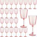 24 PCS Pink Plastic Wine Glasses with Removable Stems 13.5 OZ Ribbed Wine Glass Set Square White Wine Glasses Muted Pastel Colors Goblets Elegant Fluted Glassware for Wedding(Pink, 24 Pack)
