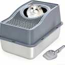 Top Entry Cat Litter Box with Lid, Stainless Steel Enclosed Cat Kitty Litterbox, Top Loading Large Metal High Side Litter Pan Tray Box Enclosure Easy Cleaning Anti-Leakage