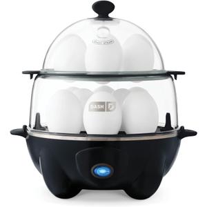 DASH Deluxe Rapid Egg Cooker for Hard Boiled, Poached, Scrambled Eggs, Omelets, Steamed Vegetables, Dumplings & More, 12 capacity, with Auto Shut Off Feature - Black