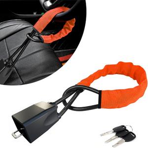 Car Steering Wheel Lock, Theft Prevention Device Seat Belt Lock Quick Install,3 Keys Included (Orange)