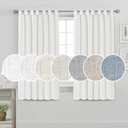 PrinceDeco White Linen Curtains Tab Top Window Treatments Panels for Living Room/Bedroom, Light Filtering Curtains Farmhouse Home Decor Window Privacy Linen Drapes, 2 Panels - 52 x 63 - Inch