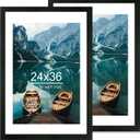 Hongkee 24x36 Poster Frame Set of 2, Rustic Brown Wood Style - Display 20x30 Picture with Mat or 24 x 36 Poster without Mat, Wall Mounting Horizontal and Vertical