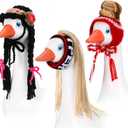 3 Pcs Porch Goose Wigs Cute Statue Geese Outfits Portico Goose Braid Wig Clothing Accessories Funny Crochet Hook Hair Costume for Garden Lawn Outdoor Yard Patio Statue Decoration