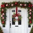 2 Pcs 4" Mini Christmas Wreath Curtain Tieback with Red Berries and Black Red Checkered Ribbon Christmas Curtain Holder for Xmas Holiday Indoor Window Wall Home Decorations