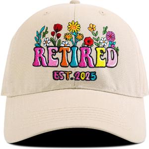 Embroidered Retired 2025 Hat, Retirement Adjustable Cotton Breathable Baseball Cap, Retirement Gifts for Men Woman (One Size)
