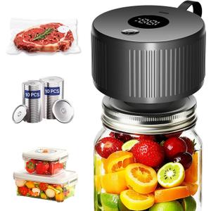 Electric Mason Jar Vacuum Sealer Kit, 3-in-1 Handheld Automatic Vacuum Sealer for Mason Jars, Food Savers & Containers | Ideal for Canning Jams, Pickles, Dry Foods, Grains | Present for Mom, Black