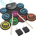 Sboet Electronic Drum Set, 9-Drum Practice Pad with Headphone Jack, Roll-up Drum Kit Machine with Built-in Speaker Drum Pedals and Sticks 10 Hours Playtime, Great Christmas Holiday Gifts for Kids