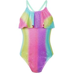 PinkSheep Girls Swimsuit One Piece Bathing Suit, UPF 50+ Quick Dry Stretchy, Rainbow, Size 2T