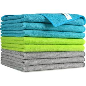AIDEA Microfiber Cleaning Cloth-8PK, Soft Microfiber Towels for Cars, Absorbent Cleaning Rags, Lint-Free Streak-Free Wash Cloths for House, Kitchen, Window(12in.x16in.) (Blue/Green/Grey)