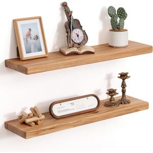 Floating Shelves for Wall, 30"Wx8"D Elm Wood Shelves, Set of 2, Natural, Round Edge, 30inch, 2Packs