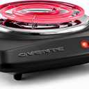 OVENTE Electric Countertop Single Burner, 1000W Cooktop with 6" Stainless Steel Coil Hot Plate, 5 Level Temperature Control, Indicator Light, Compact Cooking Stove and Easy to Clean, Black BGC101B