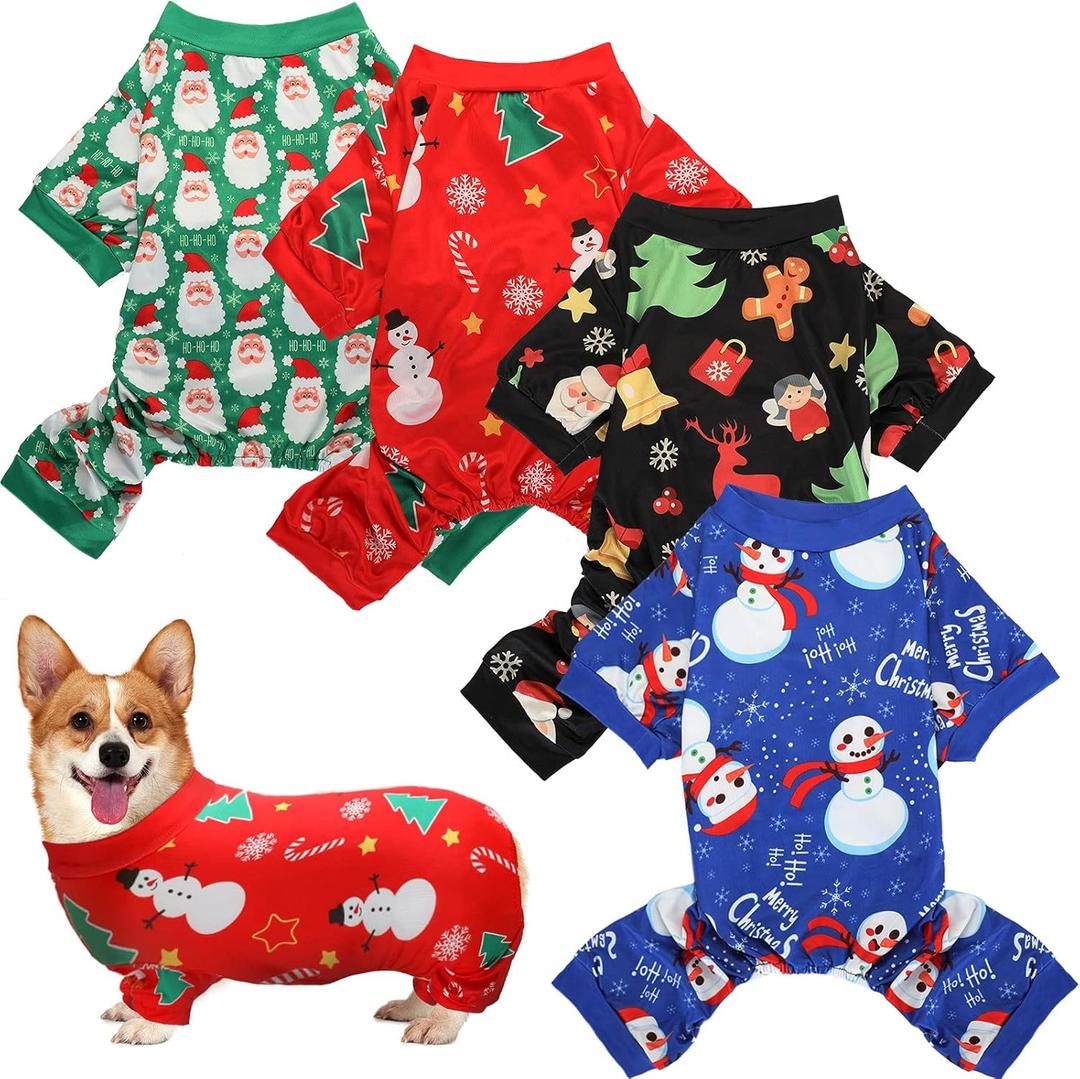 4-Piece Santa Puppy Pajamas - Christmas & Holiday Set (Santa Patterns, Medium)