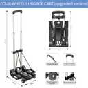 Small Folding Hand Truck Dolly, 4 Wheels Portable Luggage Cart, Lightweight Aluminum Collapsible Utility Cart for Travel, Shopping, Moving, Office, Airport, Warehouse, Black