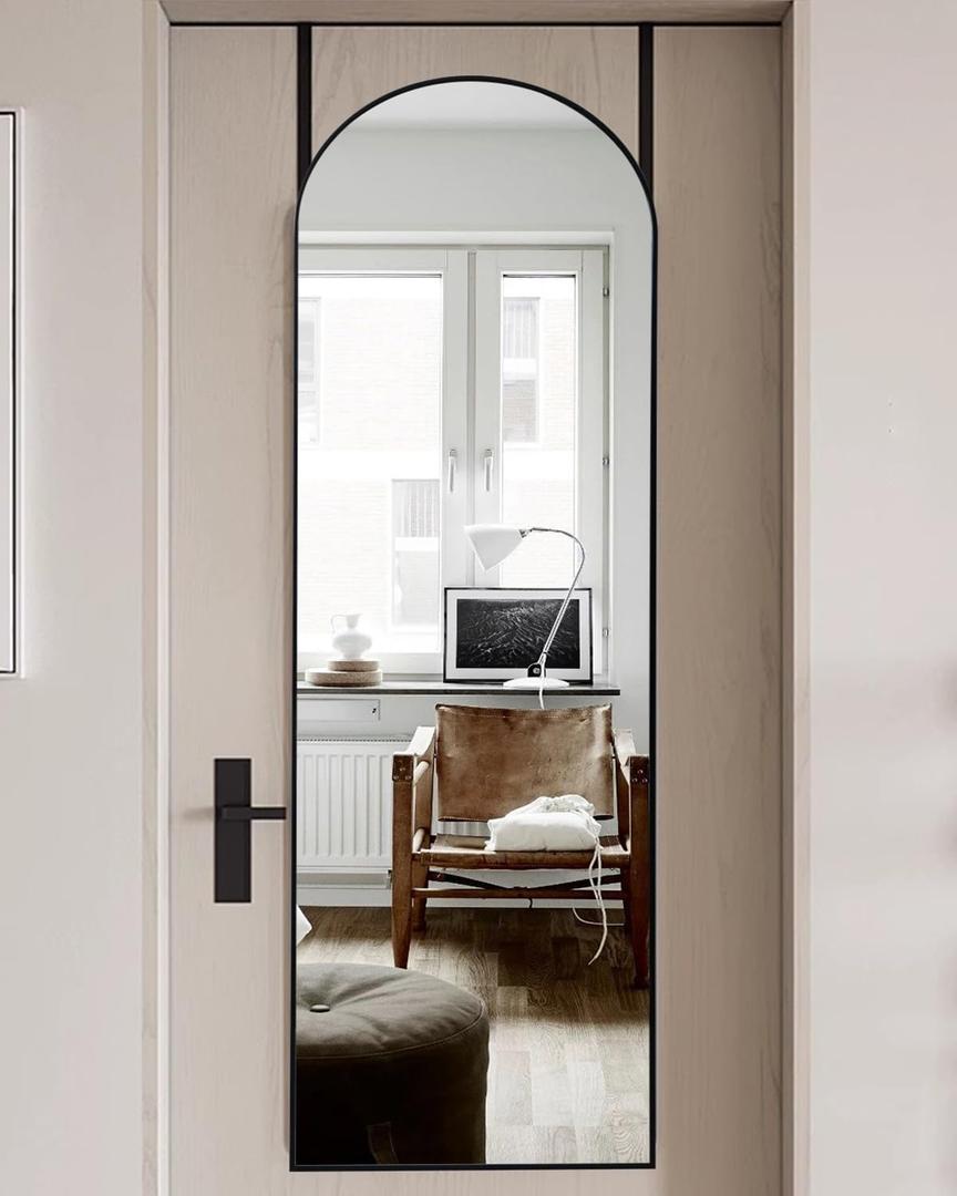 Door Mirror, Full Length Over The Door, 16'' x 50'' Hanging, Large Arched, Hanging/Leaning, Home Decor, Black