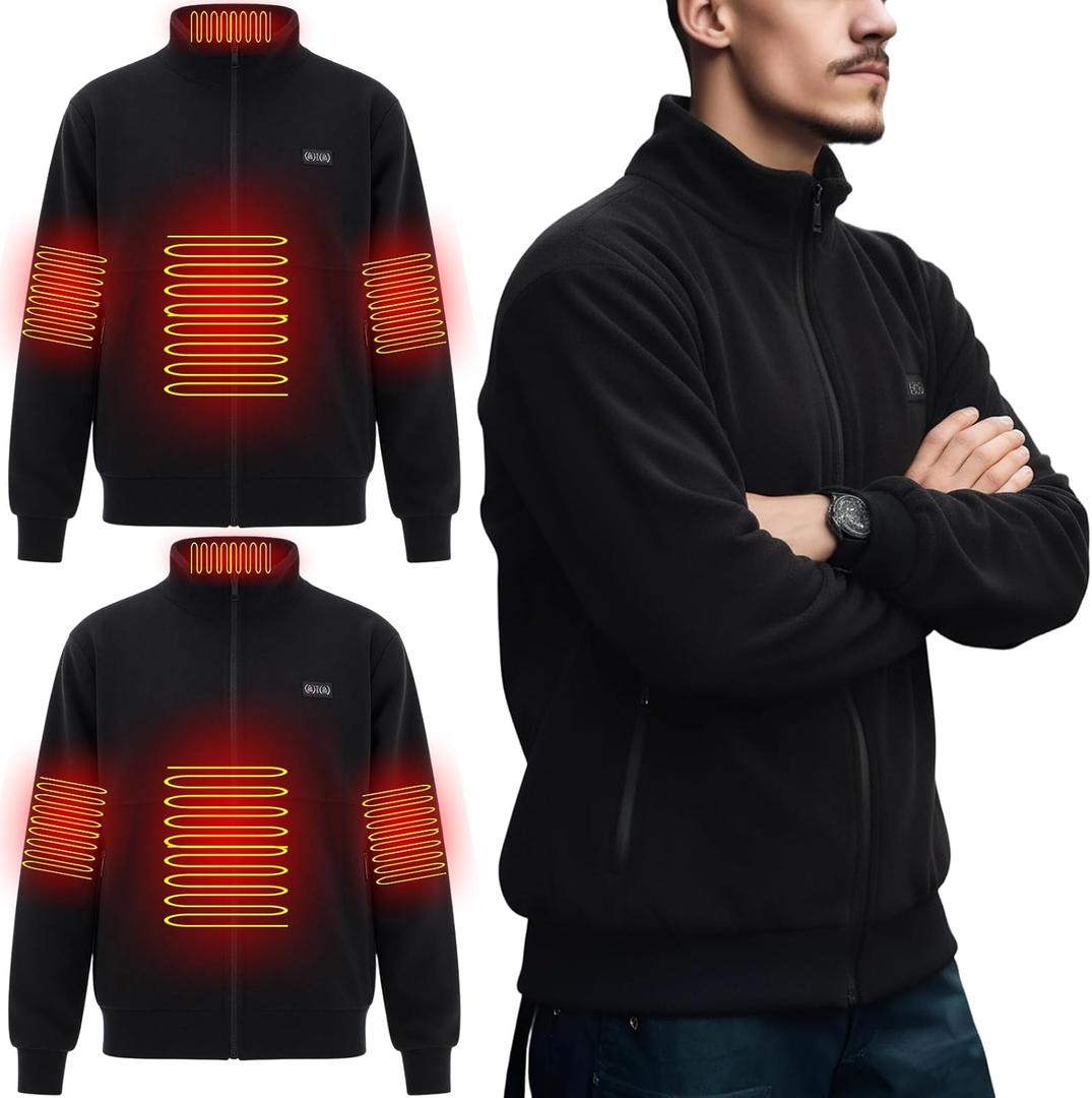 2 Pcs Heated Outerwear for Men Women, Unisex Lightweight Fleece USB Electric Heated Jacket Clothing with Adjustable 3 Heating Levels for Winter Outdoor, L (Battery Pack Not Included)