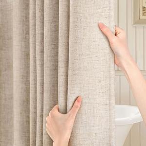 XOGUIBO Linen Shower Curtain Boho Farmhouse Shower Curtains for Bathroom Neutral Luxury Fabric Taupe, Beige 72 x 72