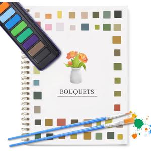 Dancart Watercolor Kit with Outlines, 12 Colors Rustproof Box, 3 Brushes & Multi-Theme Painting Kit for Teens & Adults (Pink flower)