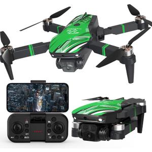 TT19 Foldable 1080P Drone with Camera for Adults, 270 Obstacle Avoidance, Brushless Motor Drones RC Quadcopter with Optical Flow Positioning, Level 3 Wind Resistance, Altitude Hold, Green