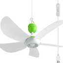 17" Portable USB Ceiling Fan for Camping Tent Outdoor Gazebo RV, 13.2 Ft Long Cord with on/off Button