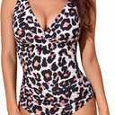 Smismivo Tummy Control Swimsuits for Women Slimming One Piece Bathing Suit Retro Ruched Push Up Vintage Padded Swimwear (Small, Leopard)