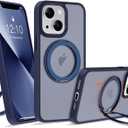Compatible with iPhone 13/14 Case with 360° Rotatable Magnetic Ring Stand [Compatible with Mag-Safe] Translucent Shockproof Protective Phone Case for Women Men, Deep Blue