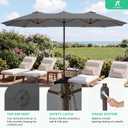 JEAREY 15ft Large Patio Umbrella with Base, Outdoor Rectangle Umbrella Double-Sided Market Umbrella with Stand for Pool, Deck, Backyard and Garden, Gray