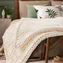 Cream White Throw Blanket, 40" x 50" Chunky Knit Blanket, Handmade Warm & Soft Chenille Throw Blanket, Washable Decorative Knit Blanket with Jumbo Chenille Yarn for Couch Bed Sofa