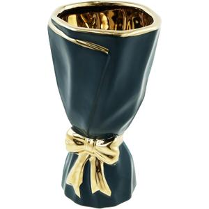 24cm Bow Vase Dual Glazed Ceramic Bow Tie Vase, Handmade Boho Style for Fresh & Dry Flowers, Large Table Decoration Bouquet Holder (Green)