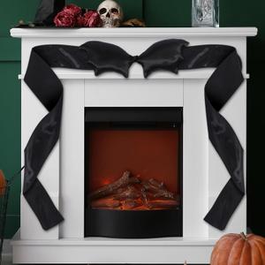 Large Halloween Fireplace Decor Bat Bow Mantel Scarf 123 x 6 Inch Big Black Bow Decor for Halloween Party Door Window Fireplace
