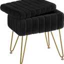 Greenstell Vanity Stool Chair Faux Fur with Storage, 15.7"L x 11.8"W x 19.4"H Soft Ottoman 4 Metal Legs with Anti-Slip Feet, Furry Padded Seat, Modern Multifunctional Chairs for Makeup, Bedroom Black
