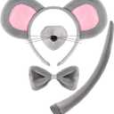 Spooktacular Creations Halloween Gray Mouse Donkey Cow Costume Set Animal Ears Headband Tail Costume Accessory for Kids Adult
