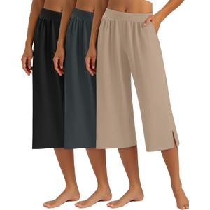 Locoowai 3 Pack Women's Capri Pants Capri Joggers Loose Cropped Workout Sweatpants Running Lounge Pants with Pockets (,)