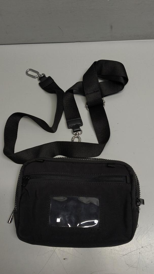 Crossbody Key Bag with ID Window, RFID Blocking Nylon Small cellphone Wallet, Transparent Slot for Easy Access, Black