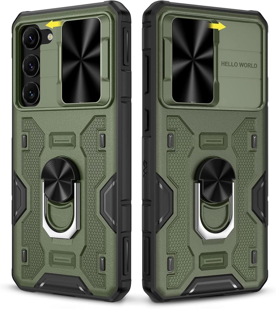 Caka for Samsung Galaxy S23 Plus Case, S23 Plus Case with Slide Camera Cover & Kickstand with Built-in 360 Rotate Ring Stand Magnetic Protective Case for Galaxy S23+ 5G- Green