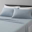 Amazon Basics Soft, Breathable, Wrinkle-Free Brushed Microfiber 4-Piece Bed Sheet Set, Machine Washable, Queen Size, Spa Blue Striped